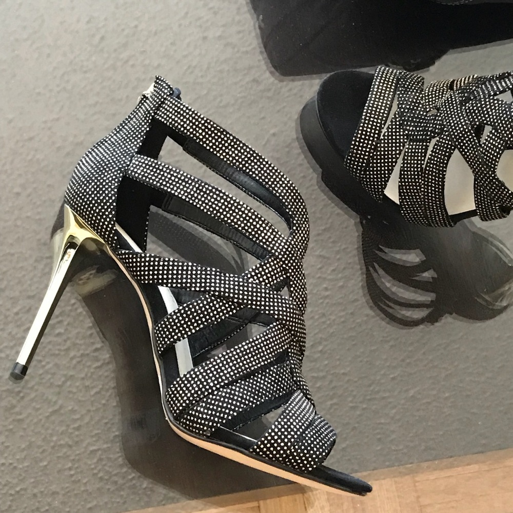 Karen Walker NEW Strappy Metallic Heels Stiletto 7 - Picture 3 of 5